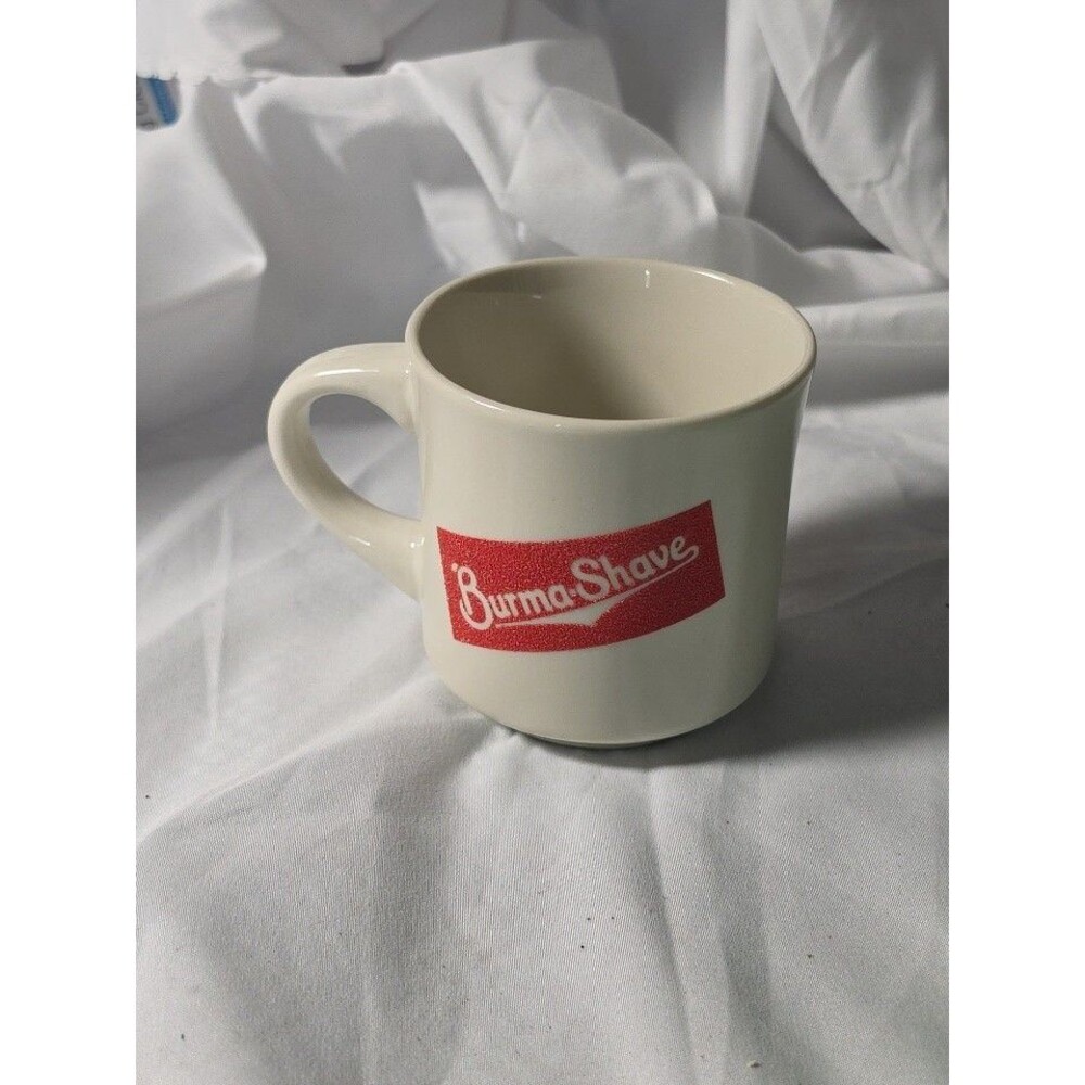 VINTAGE Ceramic Burma-Shave Ceramic Shaving Cup Coffee Mug Tea Cup Textured Logo